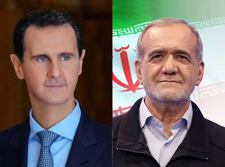 الرئيس بشار الأسد في برقية تهنئة للرئيس الإيراني المنتخب مسعود بزشكيان بمناسبة فوزه بالانتخابات الرئاسية 